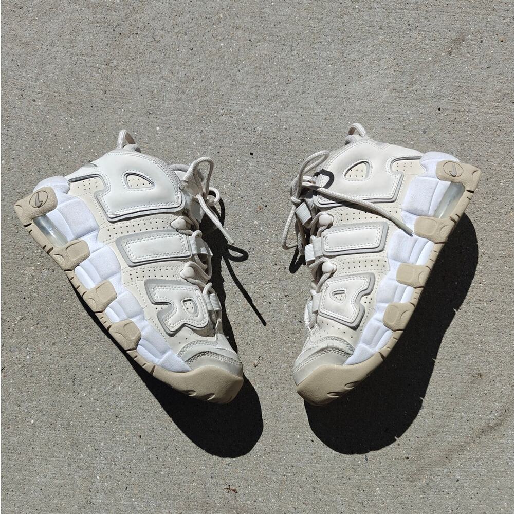 Nike Air Uptempto White and Eggshell Athletic Shoes Youth size 4.5